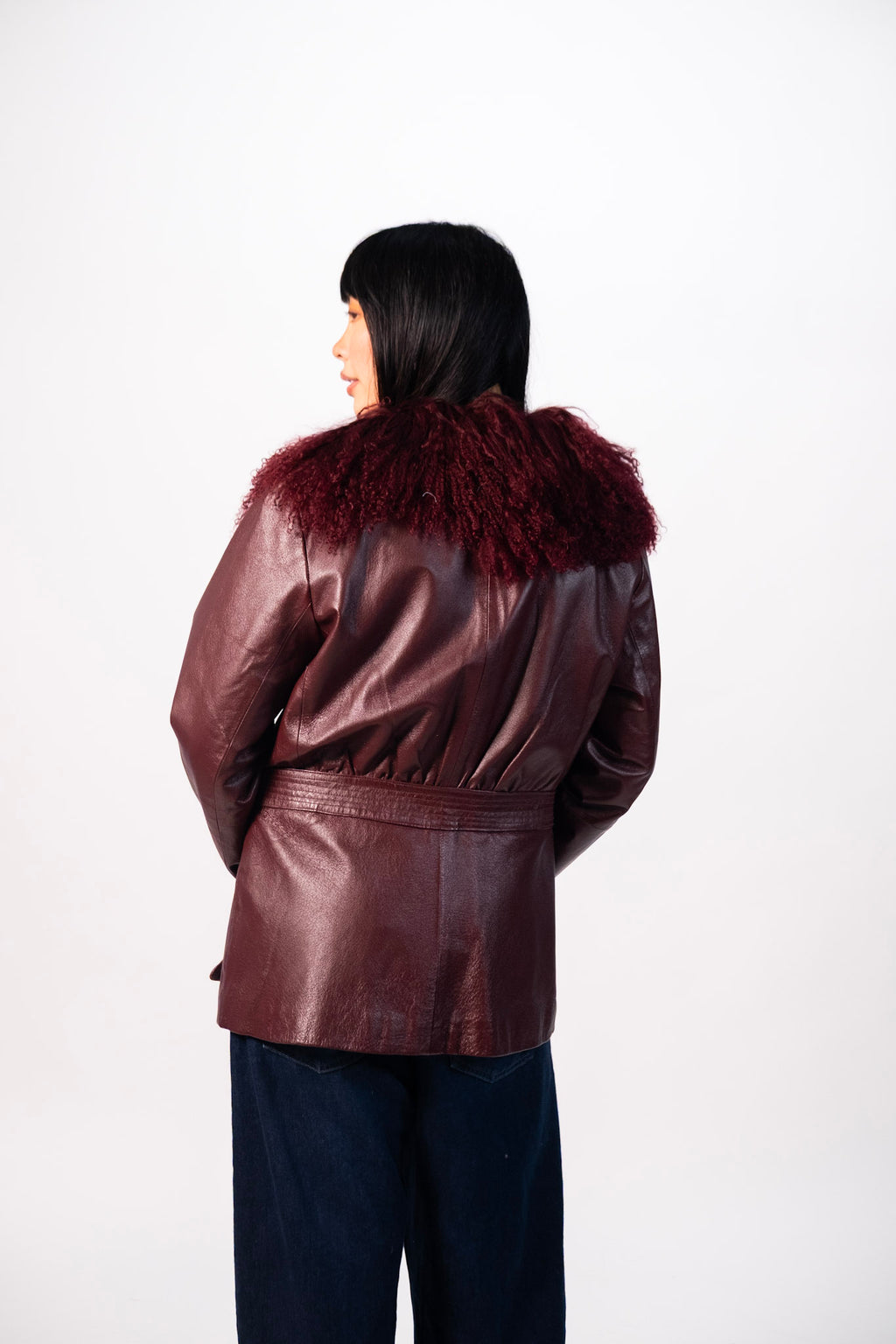90's Oxblood Leather and Fur Trim Jacket