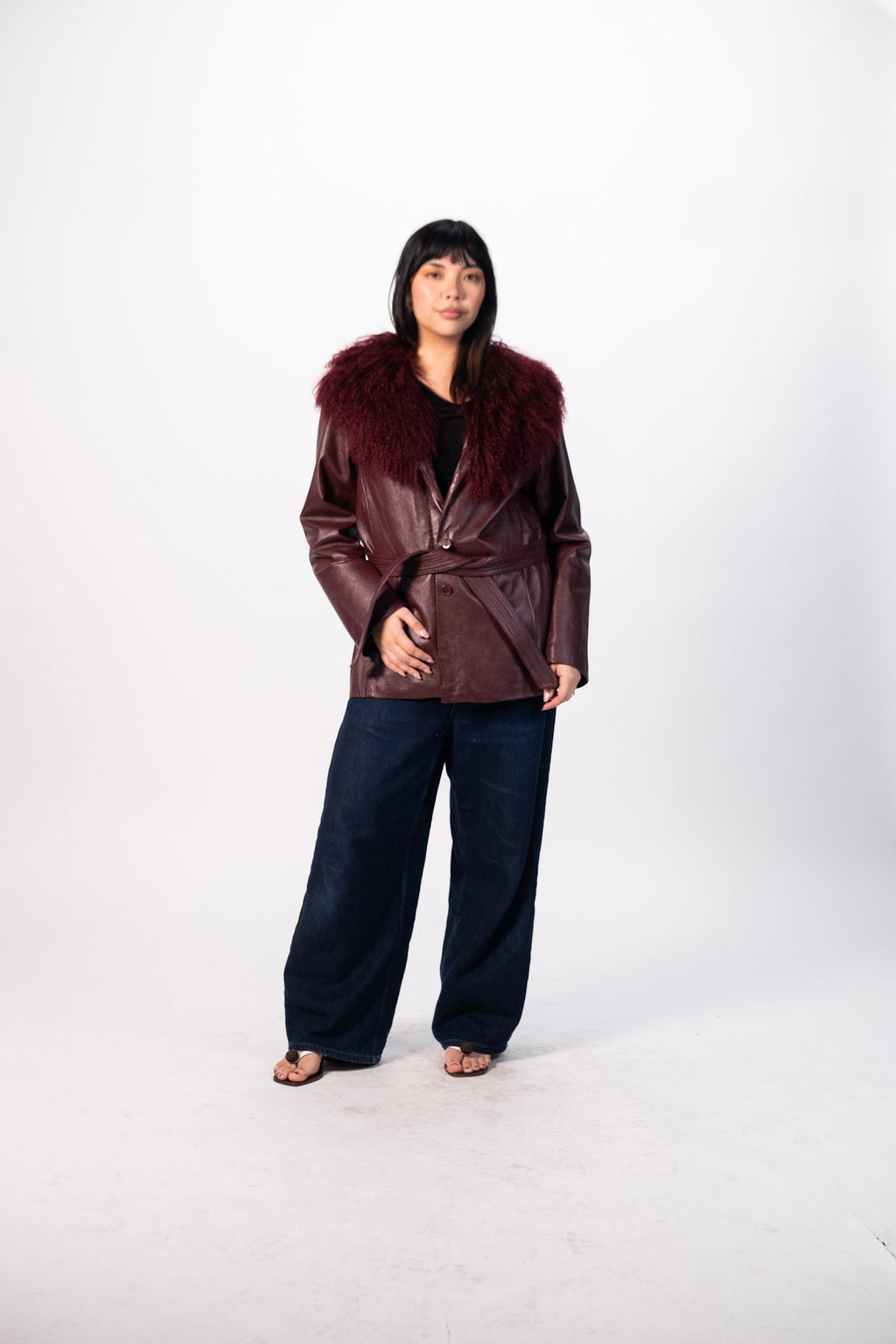 90's Oxblood Leather and Fur Trim Jacket
