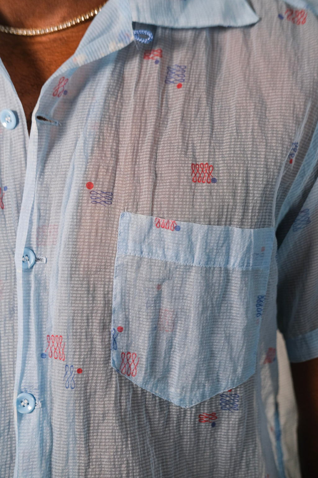 50s Sheer Patterned Button Up
