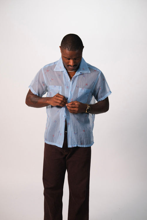 50s Sheer Patterned Button Up