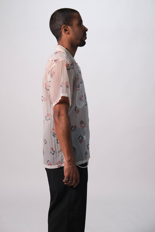 50s Sheer Patterned Button Up Shirt