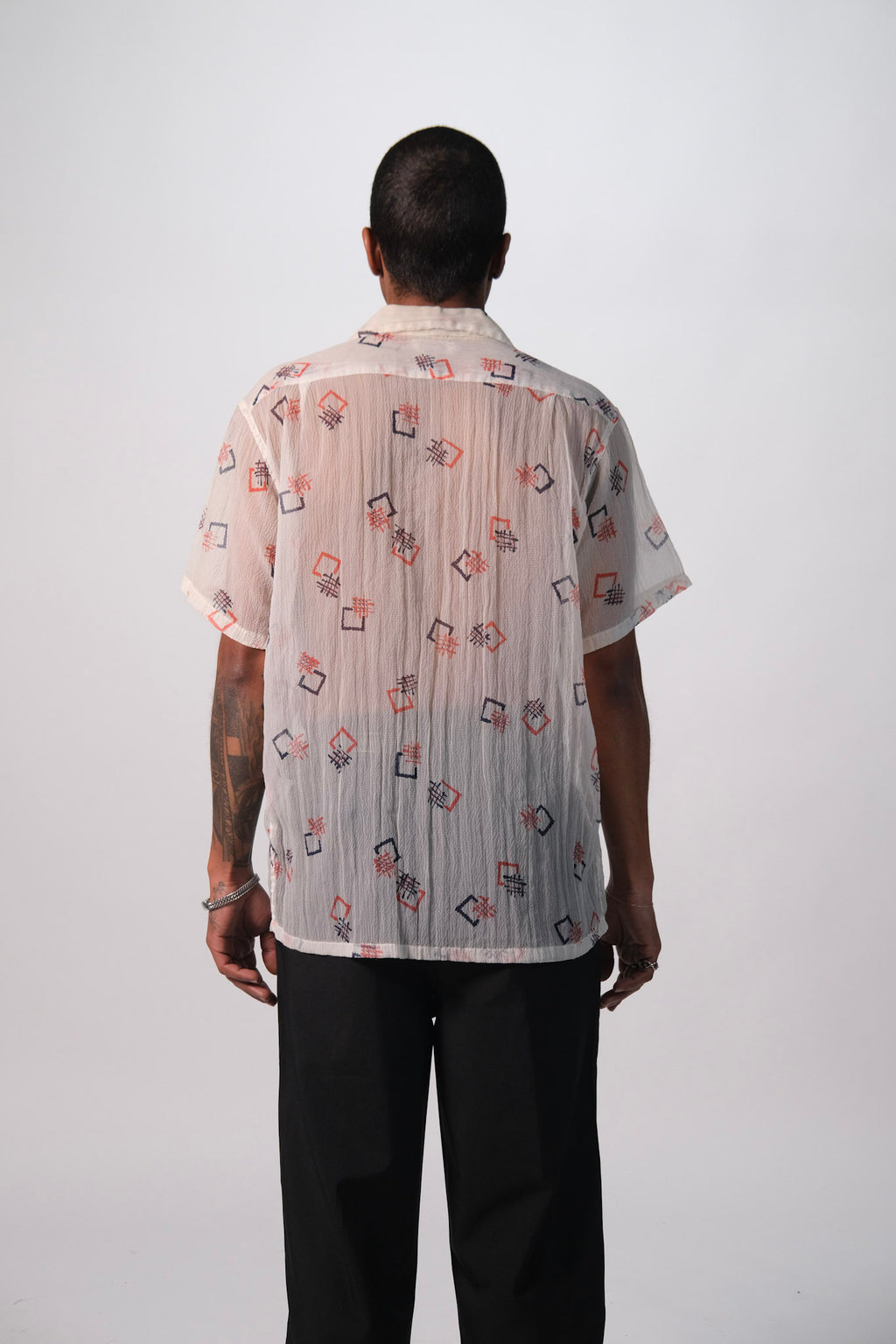 50s Sheer Patterned Button Up Shirt